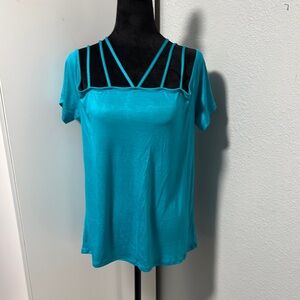 BiBi Vibrant Blue Strappy Short Sleeve Top